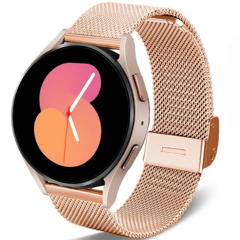DEALELE Bands Compatible with Samsung Galaxy Watch 7 / FE / 6/6 Classic / 5/5 Pro / 4/4 Classic / 3 41mm, 20mm Stainless Steel Metal Mesh Replacement Strap for Huawei Watch GT3 42mm (Rose gold) - Image 1